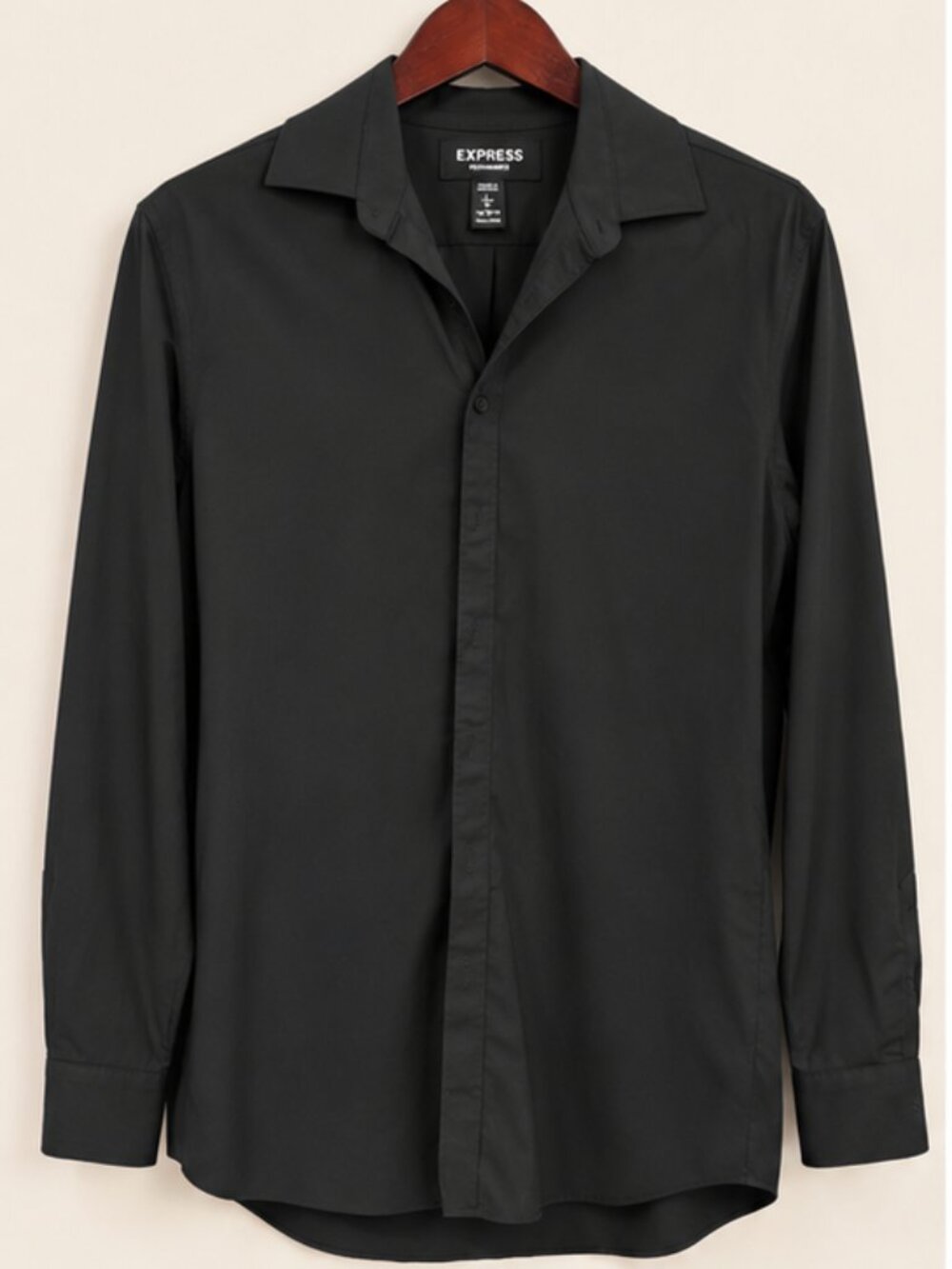 Express Slim Solid Cotton Stretch 1MX Dress Shirt Sz Large in Charcoal Grey